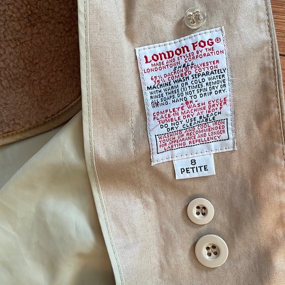 London fog rain coat trench khaki removable zipper fur lining 8 Petite 8P - Picture 16 of 16